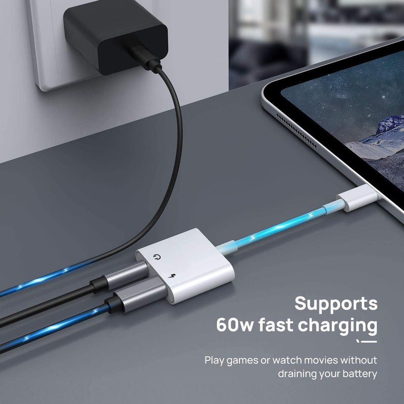 [Apple MFi Certified] 2-in-1 Apple Lighting to 3.5mm Headphone Jack Adapter | 2 Pack iPhone 3.5mm Headphone Aux Audio + Charger Cable Splitter Dongle Adapter Compatible for iPhone 14 13 12 11 XS XR X 8 7 L