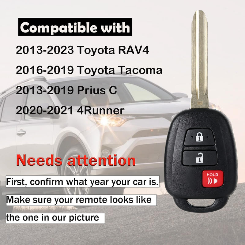 Key Fob Remote Replacement Compatible with 2013-2021 Toyota RAV4/ 2016-2019 Tacoma/ 2013-2019 Prius C/ 2020-2021 4Runner Keyless Entry Remote Control, HYQ12BDM HYQ12BEL 2 Pcs