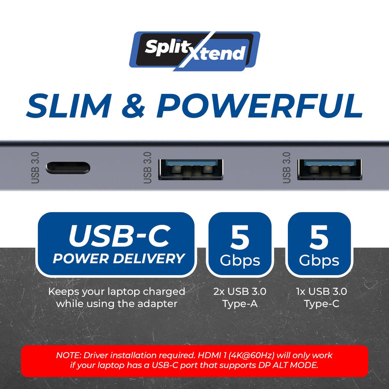 OREI SplitExtend Laptop Docking Station 3 Monitors - 2X USB 3.0, 1x Type-C, SD Card Reader - USB C Docking Station to HDMI 2.0 Extended Screen, 4K@30Hz Outputs - 100W PD