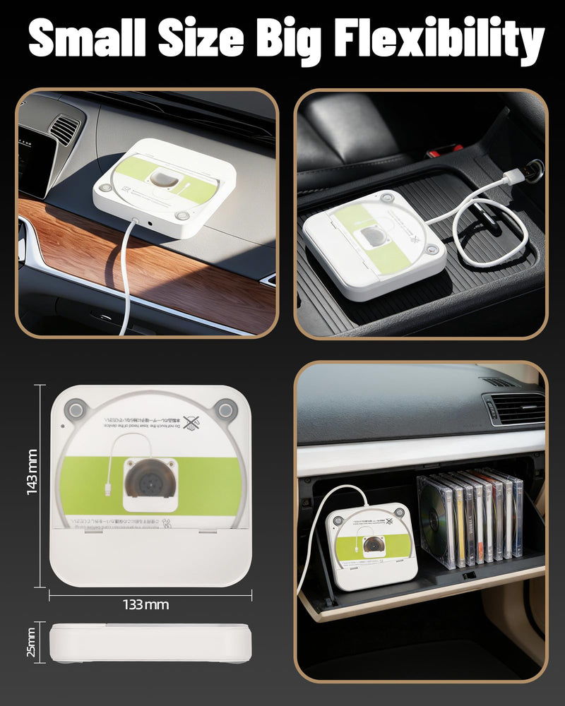 Portable CD Player for Car, Plug and Play with USB/AUX Port | External CD Player Compatible with Car Stereo, Laptop, TV, Computer and Android 4.4 and Above Navigation(White)
