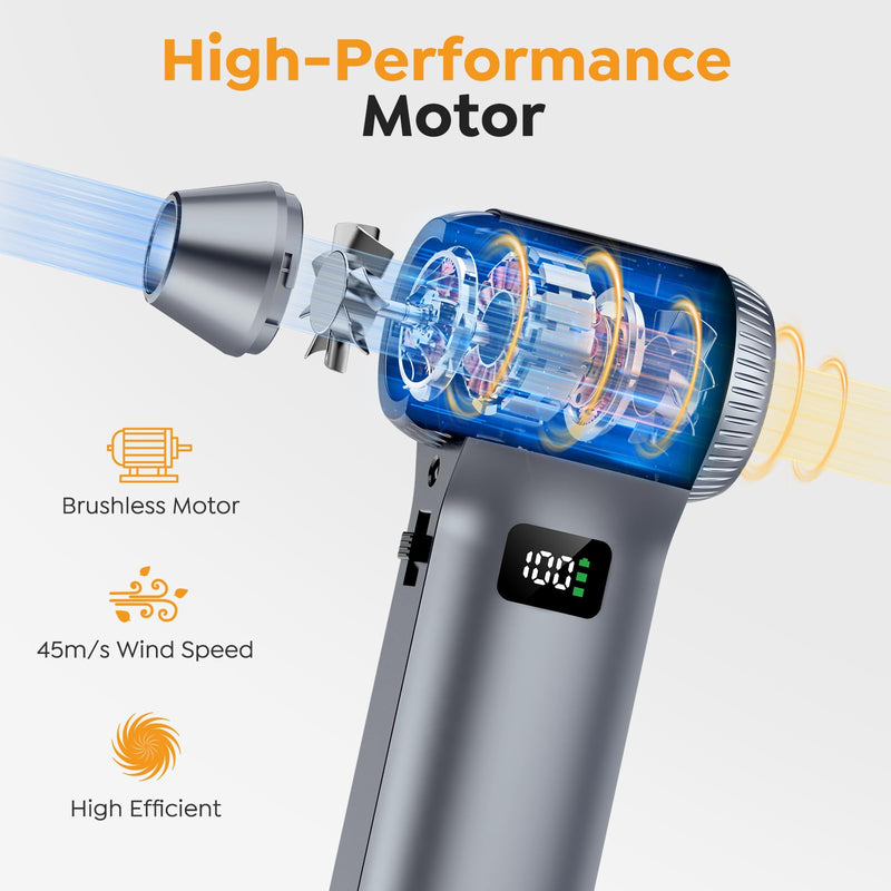 Compressed Air Duster, Cordless Mini Air Blower with Up to 230000 RPM Motor, 100-Speed Adjustable Electric Air Duster with LED Light and Display Screen for PC, Keyboard, Car & Outdoor Use