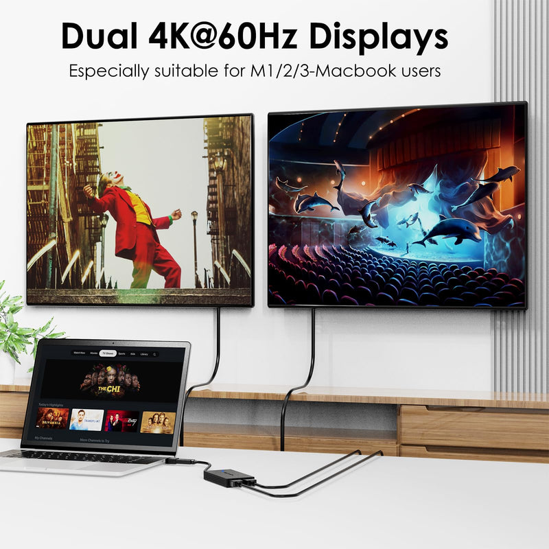WAVLINK USB 3.0 or USB C to Dual HDMI 4K@60hz Splitter Extended Display for Dual Monitor, Displaylink Adapter Two HDMI 4K 60Hz for Apple Mac M1-M5/Macbook Neo or Windows 10/11,Driver Required 4K60Hz