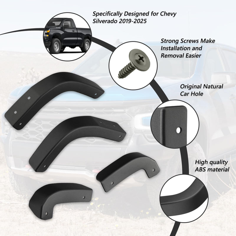 Mud Flap Delete Fit for Chevy Silverado 2019-2025,Mud Guards Mudflaps Delete Compatible with Chevrolet Silverado 1500 Accessories 2019-2025 black