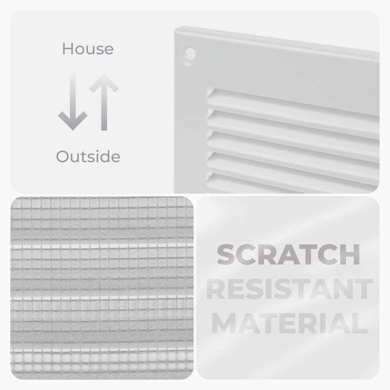 HVAC OV 8" x 4" Inch (External Dimensions) White Metal Ducting Grille with Mesh Screen Guard - Wall Register/Interior, Exterior Vent Cover - Soffit Vent/Gable Vent for Ventilation, Exhaust, Intake 8" x 4"