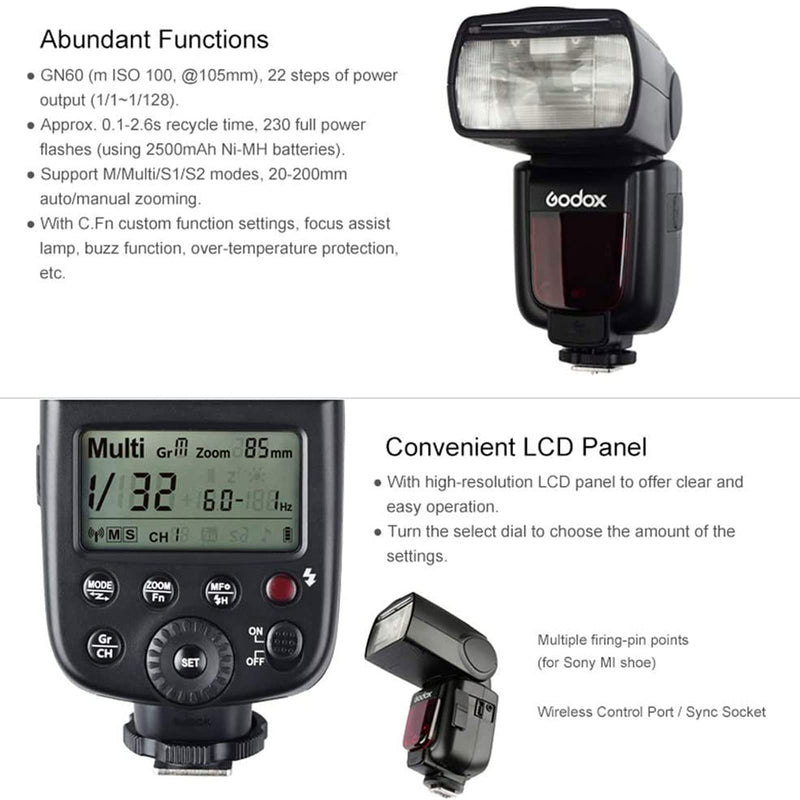 Godox TT600S 2.4G Wireless Flash Speedlight for Sony Camera(MI Hot Shoe),with Master and Slave Flash System,0.1-2.6s Recycle time | MI Hot Shoe,with Master and Slave Flash System,0.1-2.6s Recycle time