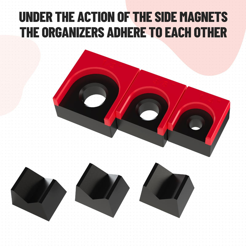 Ratchet Organizer Kit - 3 pack set, with Strong Magnets, Ratchet Organizer for tool box drawer, Keep Tools Organized, for Garage, Workshop(Red/Black) Red