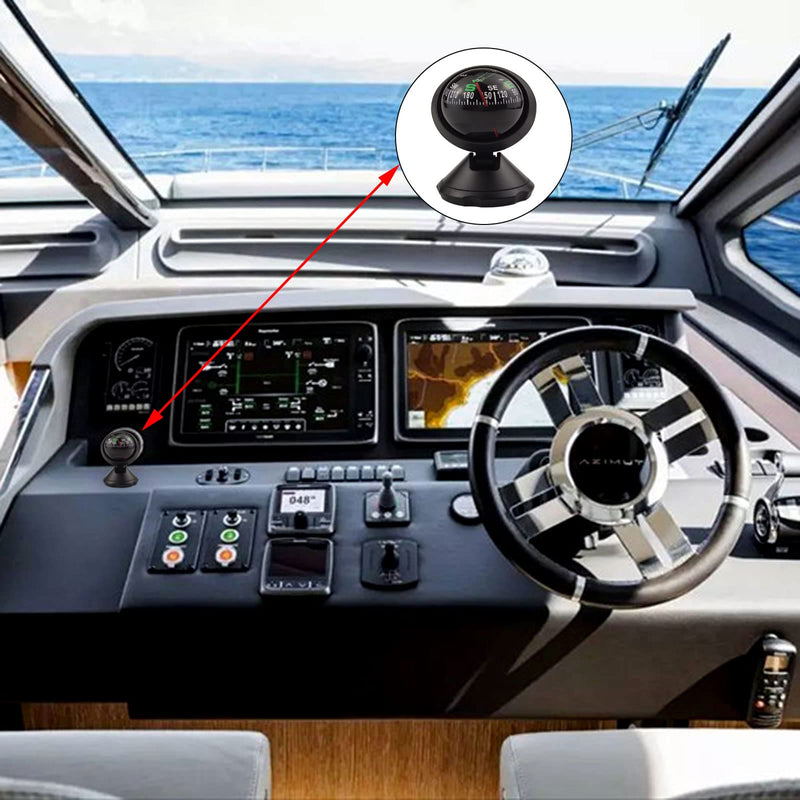 Black Adjustable Ball Night Vision Compass Boat Dash Mount, Adjustable Dash Car for Car Marine Boat Ship