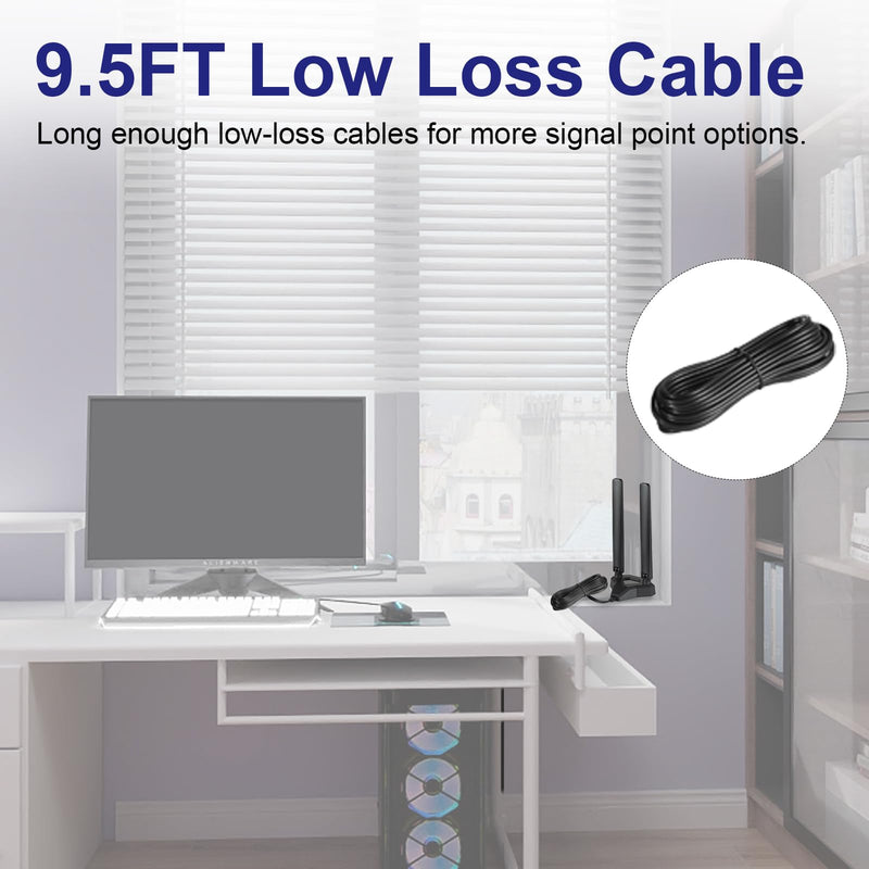 Tri-Band WiFi 6E Antenna - 2.4GHz, 5GHz & 6GHz - Magnetic Base Antenna for Routers, PC Desktop Computer & Gaming Motherboards, Eifagur