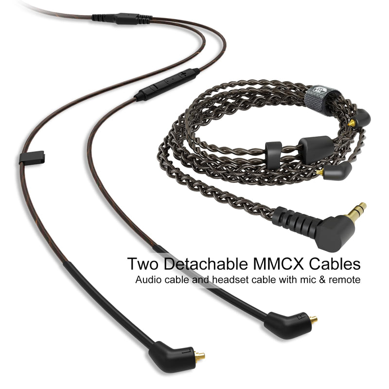 BASN Triple Driver in Ear Monitors Bmaster in-Ear Headphones with Silver-Plated MMCX Cable Ideal Earphones for Musicians Sound Engineers and DJs (Dark Brown) Black