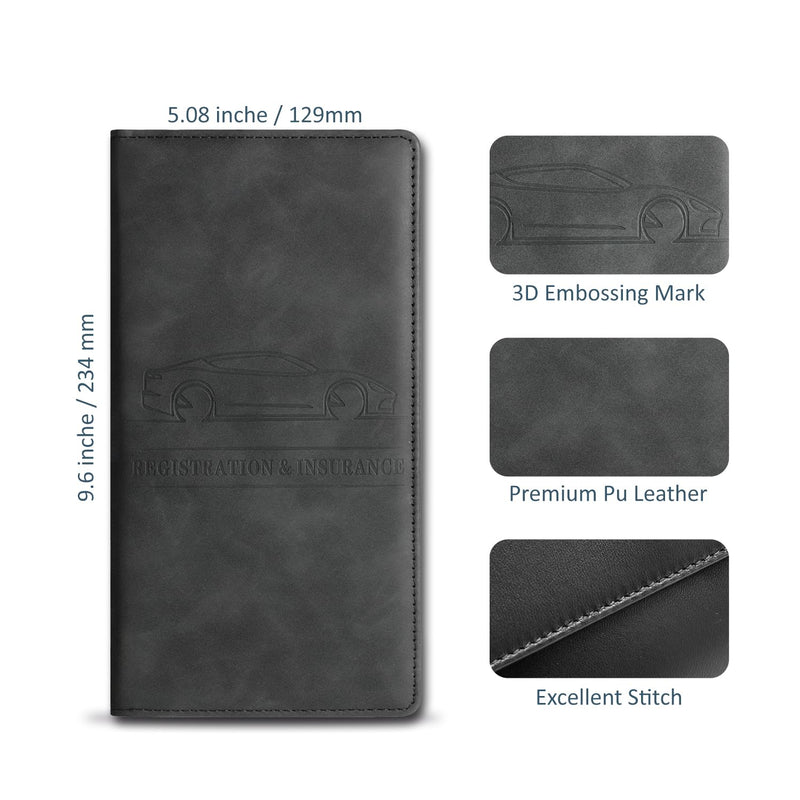 Car Accessories Registration and Insurance Holder,Leather Essential Card Magnetic Shut Vehicle Glove Box Organizer Case for Auto Driver License Document Truck Motorcycle Boat Men Women,Black Black Classic