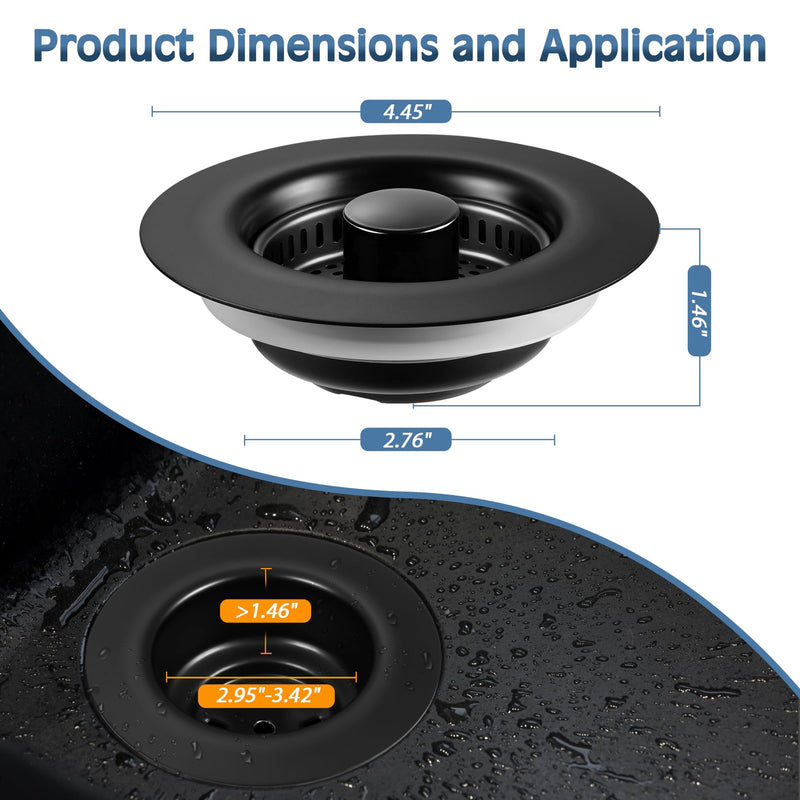 Kitchen Sink Drain Strainer 2 Pack, 304 Stainless Steel Pop Up Sink Stopper, Anti-Clogging Sink Drain Strainer for US Standard Kitchen Drain (Matte Black) Matte Black