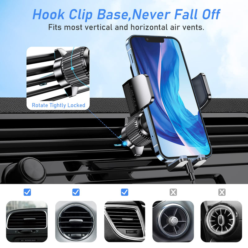 Car Phone Holder Mount, [2024 Upgraded Strong Suction] Adjustable Cell Phone Car Mount for Car Dashboard/Windscreen, 360° Rotation, One Button Release for iPhone Android Smartphone Air Vent Phone Mount