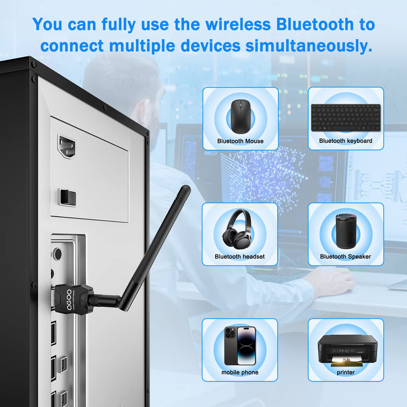 USB Bluetooth Adapter 5.3 for Desktop PC, Real Plug & Play Long Range Class 1 EDR Bluetooth Dongle Receiver 328FT/100M for Laptop Computer Connect Speaker Keyboard Headphones Support Windows 11/10/8.1 BT5.3 black