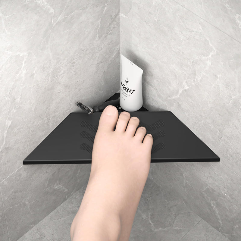 10'' Corner Foot Rest for Shaving Legs, Wall Mounted Foot Ledge for Bathroom Inside Shower, 304 Stainless Steel Footrest with Shaving Holder (Black) Black