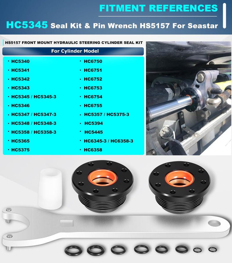 Camoo HC5345 Seal Kit for Seastar Front Mount Hydraulic Steering Cylinder Seal & Pin Wrench HS5157 Kit for HC6750, HC6751, HC5340, HC5341, HC5342, HC5343, HC5344, HC5346, HC6754, HC6755