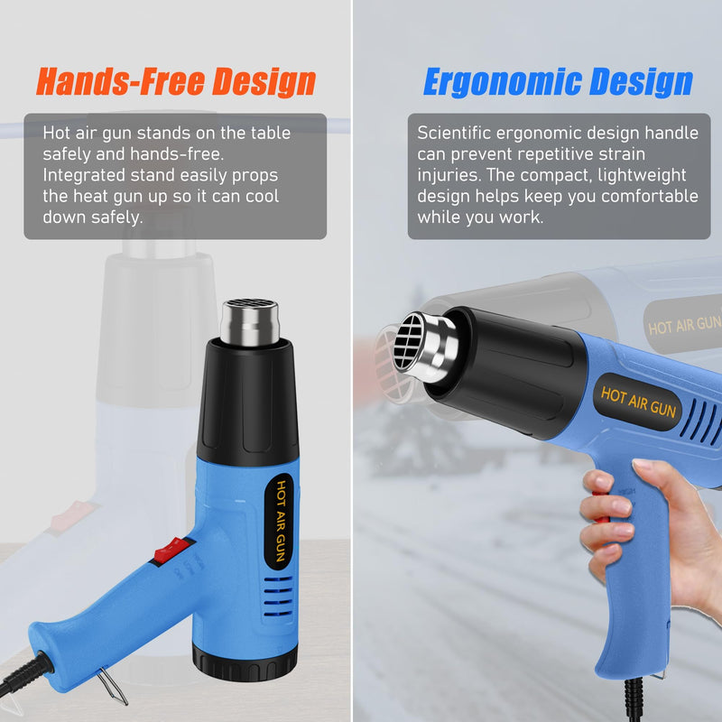 Heat Gun Kit 572 & 1112℉ Dual-Lvel & Rear Rotation Temperature Control 4 Nozzles Heat Gun' Overload Protection For Crafting, Shrink Tubing, Vinyl Wrap, Shrink Wrap,5Ft Power Cord Rear Rotation-1
