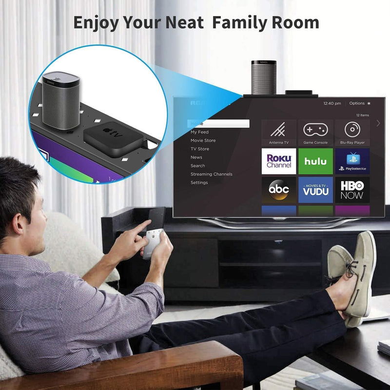 17.7in TV/PC Top Shelf Mount for Routers, Cable Boxes and Remote | Adjustable Monitor Top Shelf Wide Platform Screen Storage Bracket, TV Mounted Shelf for Games Consoles - 17.7 x 3.9 inches 17.7 X 3.9 Inch