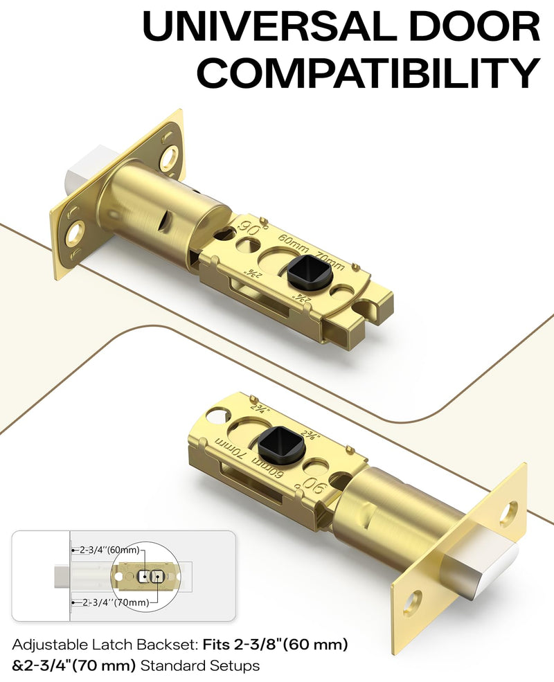 Amerdeco 1 Pack Brushed Gold Privacy Door Handles, Brush Brass Door Handles Interior,Knurled Gold Door Lever, Heavy Duty Bedroom and Bathroom with Lock,Reversible Keyless for Right & Left Side AM0032