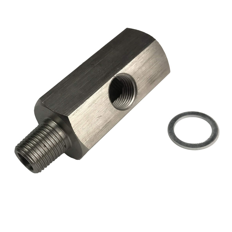 Oil Pressure Sensor Tee - 1/8 BSPT Female to Male With NPT Port Adapter for Turbo Supply Feed Line Gauge - Stainless Steel 1/8 BSPT to 1/8 BSPT, 1/8 NPT unpainted