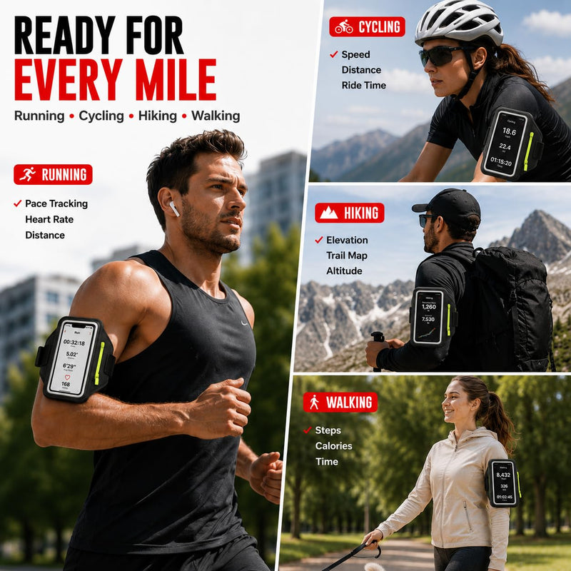 Running Armband Phone Holder with Earphone Bag, Sweatproof Sports Arm Band | for iPhone 17 16 15 14 13 Pro Max, Galaxy S25/S10, Cell Phone Holder with Key Pocket for Running Gym Workout, Fit Up to 6.8"