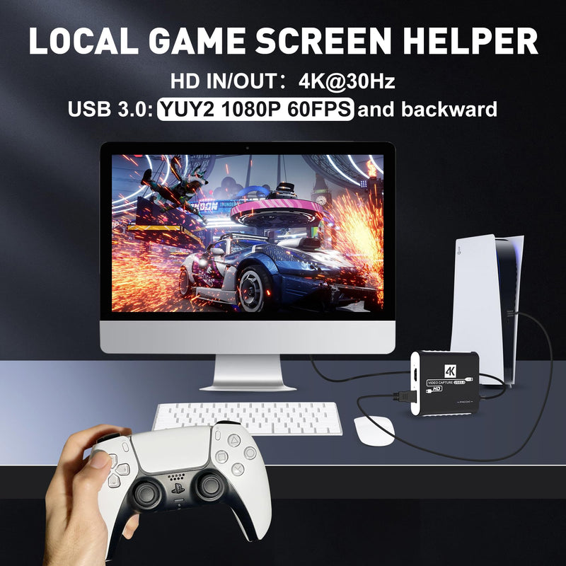 USB 3.0 Video Capture Card,1080P HDMI Recorder Game Capture Card for Windows/Mac OS,Compatible with Switch/PS5/PS4/Xbox/PC/Camera for OBS,Twitch,TikTok,YouTube Live Streaming and Recording White