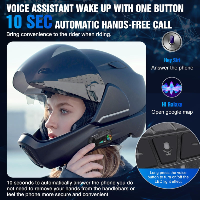 FEYA Motorcycle Helmet Speakers High Battery Life Helmet Headphone IPX6 Automatic Answer/Call Music Control/Intelligent Noise/Wake up Siri, 2 Different Types of Mic【Compatible with All Helmets】 Y10