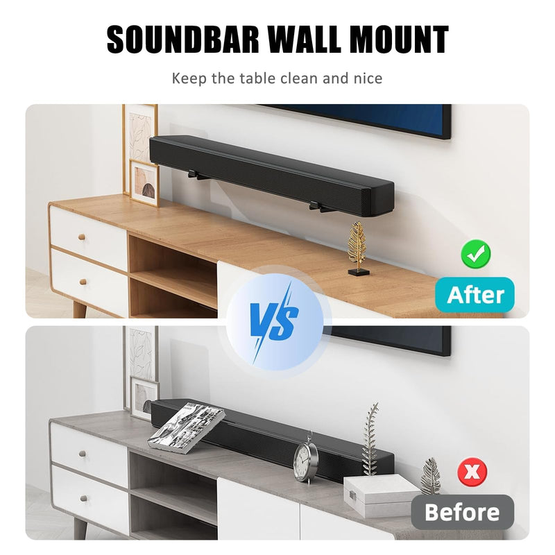 Soundbar Wall Mount NO Stud Easy Install - Fits Samsung, Sony, Bose & All Brands, Adjustable Depth 3.74"-5.71", Anti-Slip EVA Pads