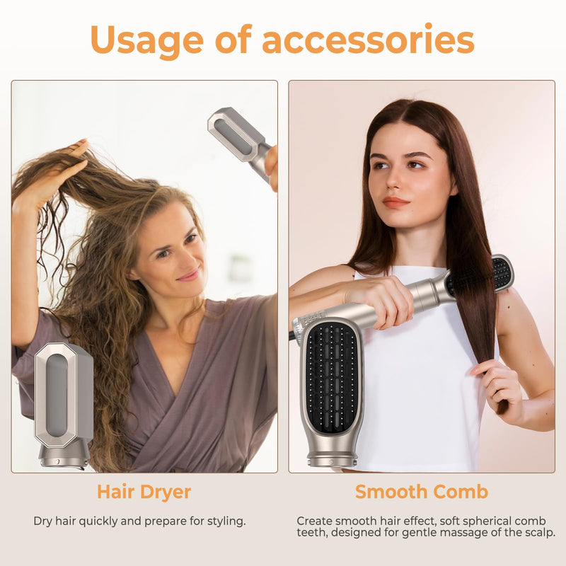 6 in 1 Hair Styler,Airbrush Air Styler 1000w Blow Dryer Brush Set | 30mm Air Curler, Hair Styling Tool Multistyler, Smooth Shine Volumize Curl Straighten Brush,Blow-Out Look Slivery