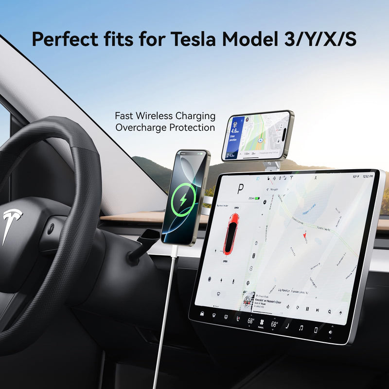  [AUSTRALIA] - Laptop Phone Holder, Magnetic Phone Stand 15W Fast Wireless Charger for MagSafe for iPhone 17/16/15/14/13/12 & All Phones for Tesla (Silver) Silver