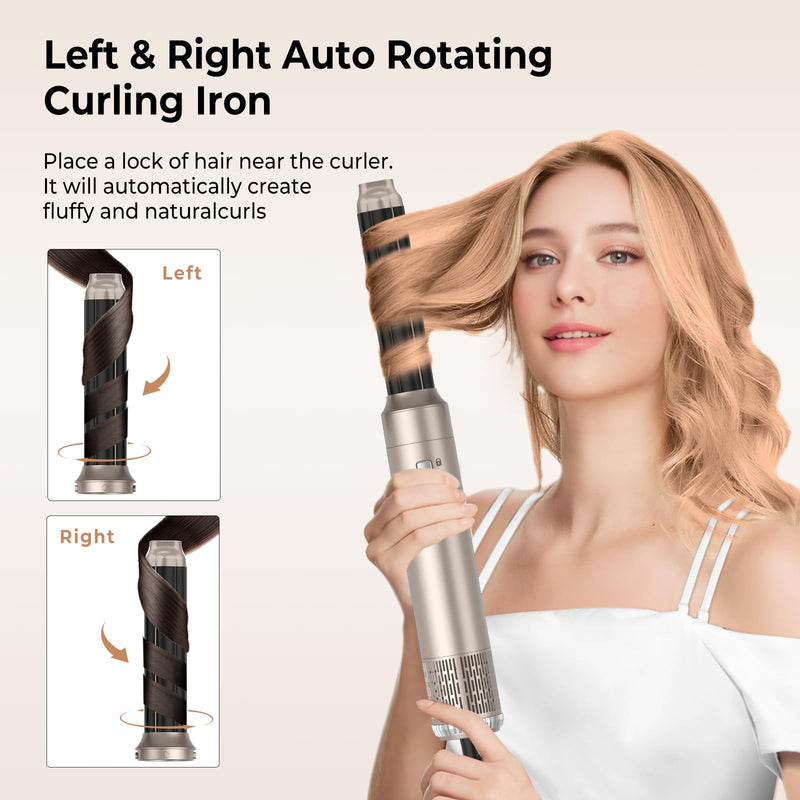 6 in 1 Hair Styler,Airbrush Air Styler 1000w Blow Dryer Brush Set | 30mm Air Curler, Hair Styling Tool Multistyler, Smooth Shine Volumize Curl Straighten Brush,Blow-Out Look Slivery
