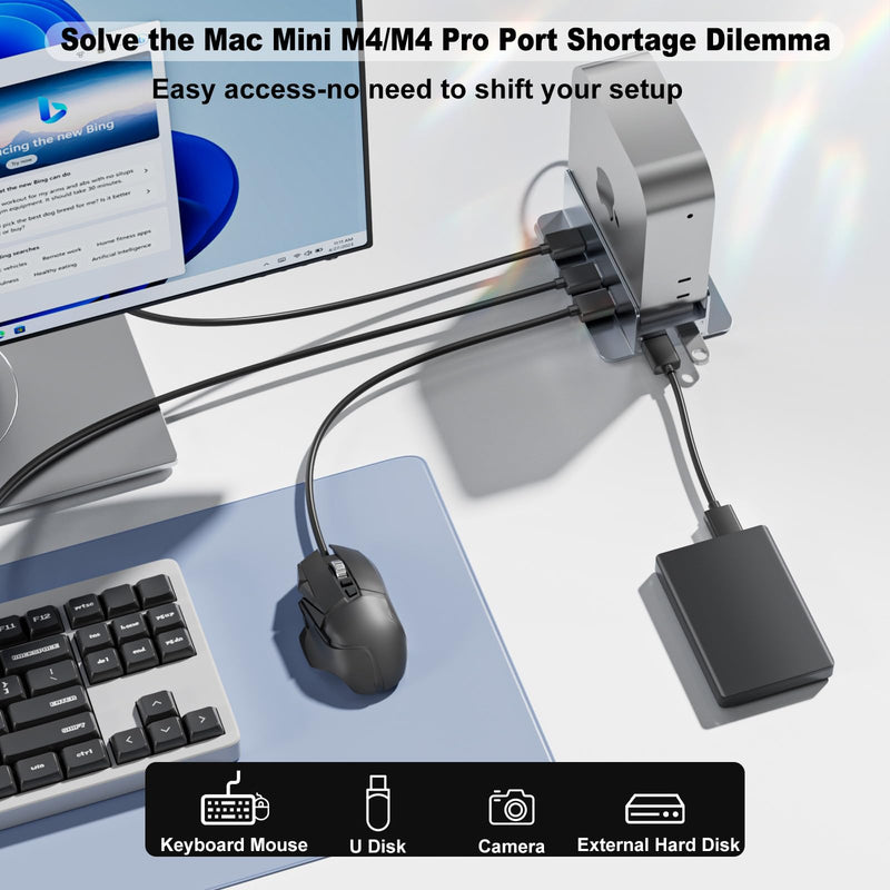  [AUSTRALIA] - Mac mini M4 Dock & Stand with 4K60Hz HDMI and DisplayPort, M.2 NVMe SSD Enclosure, 4 USB-A Ports, SD/TF Card Reader 9 in 1 Hub for Mac mini M4/M4 Pro - Silver