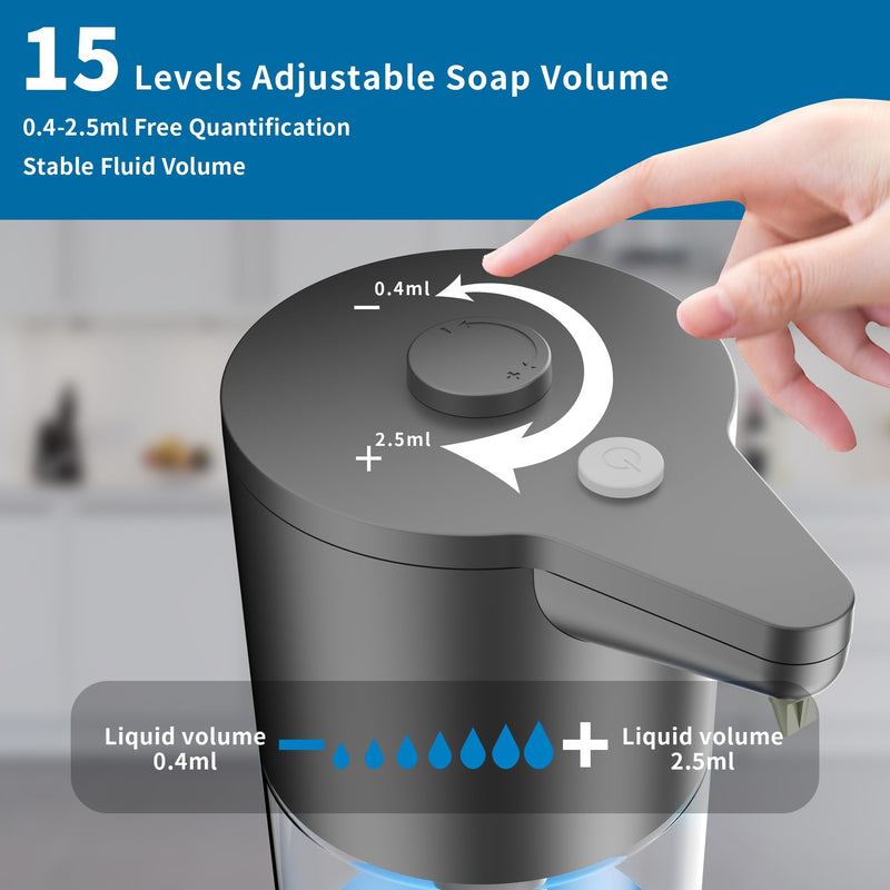 Automatic Soap Dispenser Touchless,Simple Physical Adjustment,Low Battery Consumption Hand Dish Soap Dispenser Kitchen Bathroom,Hands Free Auto Transparent Matte Black