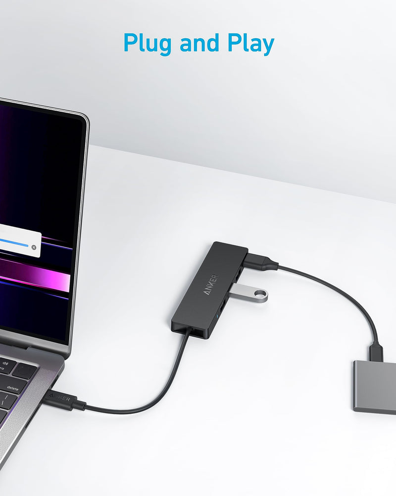 Anker 4-Port USB 3.0 Data Hub - 5Gbps Transfer Speed, 0.7ft Cable for MacBook, iMac, Surface, HDDs 0.7 ft USB-C