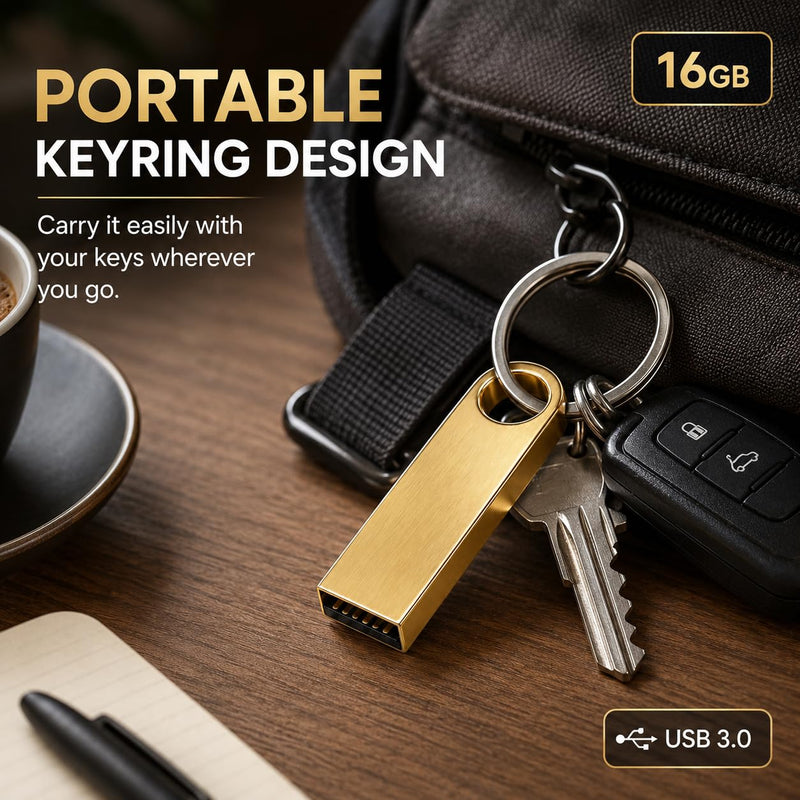 16GB USB 3.0 Flash Drive for Voice Recorders - Portable USB-A Drive for Audio File Backup - Thumb Drive Compatible with PC, Audio Recorders (Gold)