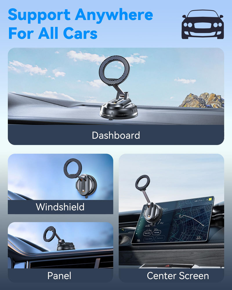 2-IN-1 Detachable MagSafe Car Mount, Vacuum Magnetic Phone Holder for Car | [2800gf Strong Magnet & 89+LBS Suction Base] Phone Holders for Your Car, 360° Adjustable Car Phone Holder for iPhone 17-12 Carbon Fiber