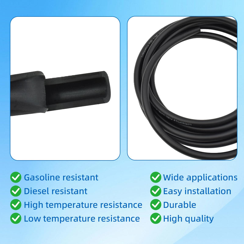 10ft 1/4" ID Fuel Line Hose with 20pcs 2/5" Clamps - Fits Kawasaki, Kohler, Briggs & Stratton Small Gas/Diesel Engines, Generators, Powersports - Durable Flexible Rubber Hose Kit 1/4-inch ID