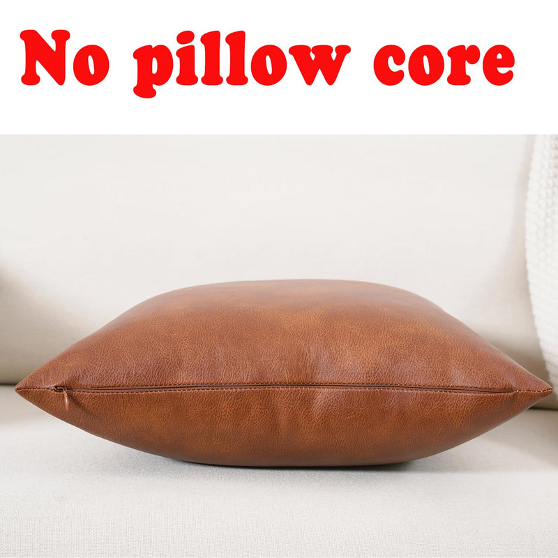 Faux Leather Throw Pillow Covers 18X18 Inch Set of 2 Brown Outdoor Modern Farmhouse Solid Decorative Pillow Covers for Room Couch Living Bedroom Bed Sofa 18" x 18" (Pack of 2)