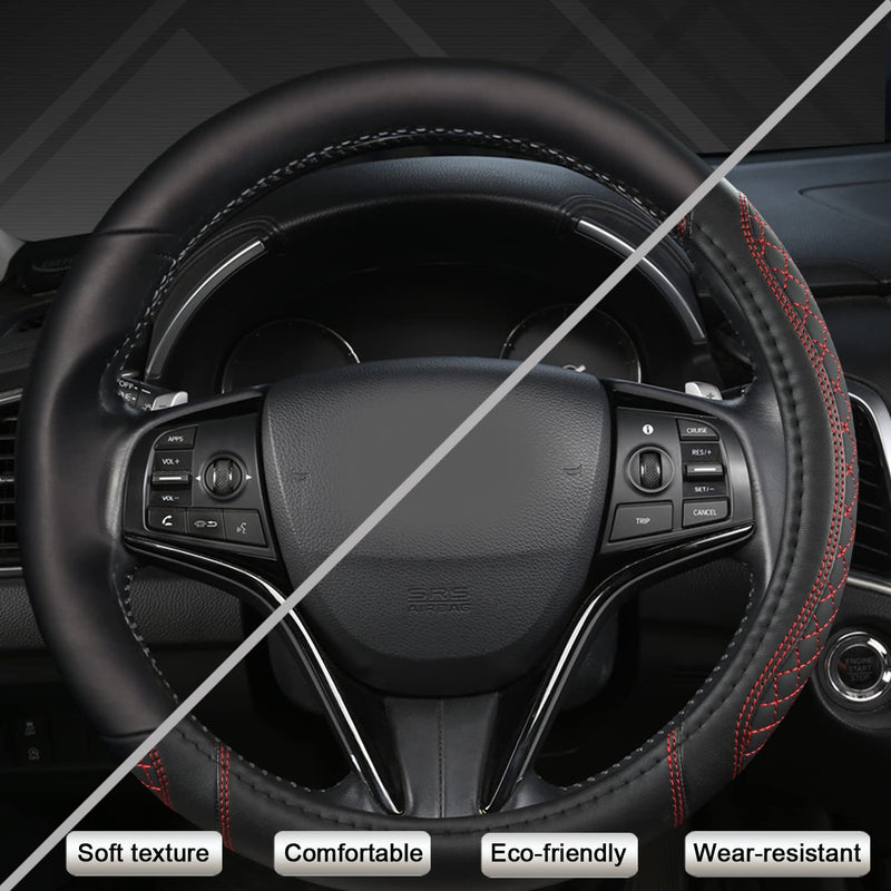 West Llama Customized Auto Car Steering Wheel Cover for Honda Accord CR-V HR-V Pilot Civic(Diamond Quilted -Black+Red-Standard Size) D-Red Standard size (14 Â½''-15'')