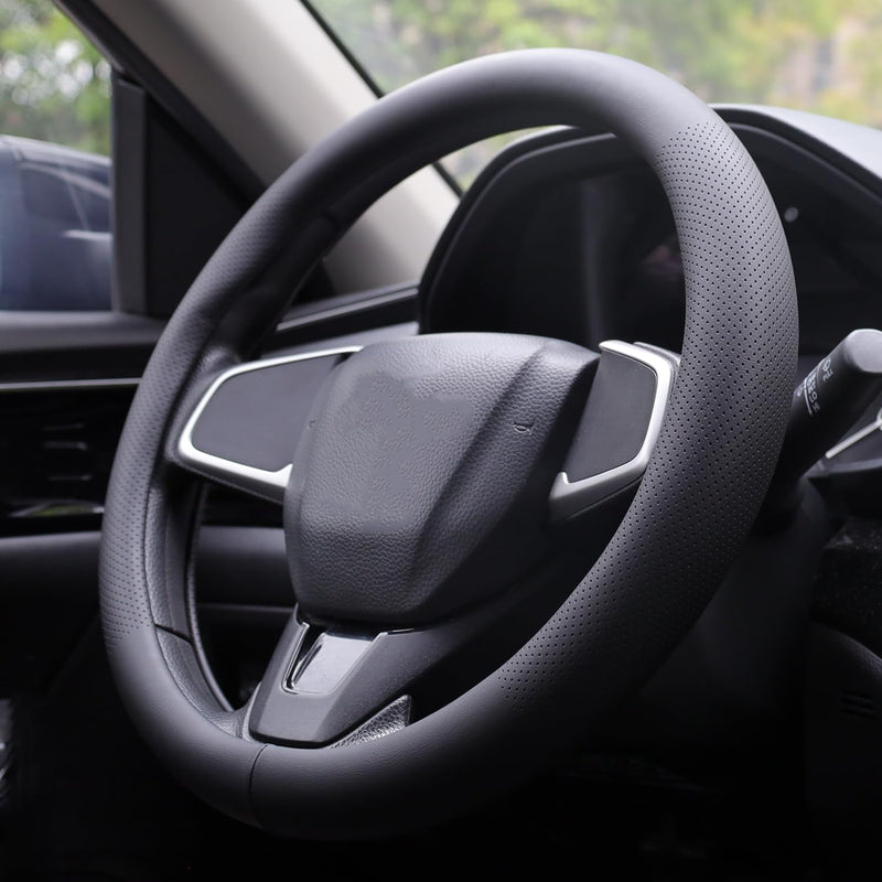 XHRING Car Steering Wheel Cover for Toyota Tacoma 2012-2026 Tundra 2000-2026 4Runner 10-2026 Sequoia 14-2026 2/4 Door SR5 Trail Limited Platinum TRD Pro Off Road 4x4 Sport Accessories, Leather Black L