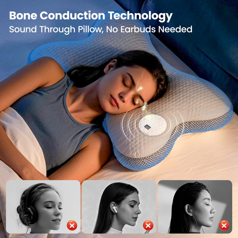 Bone Conduction Under Pillow Sleep Bluetooth Speaker for Side Sleepers, Bluetooth 6.0 Wireless Speaker with Digital Display Portable Player for Sleep Music White Noise Audiobooks (White)