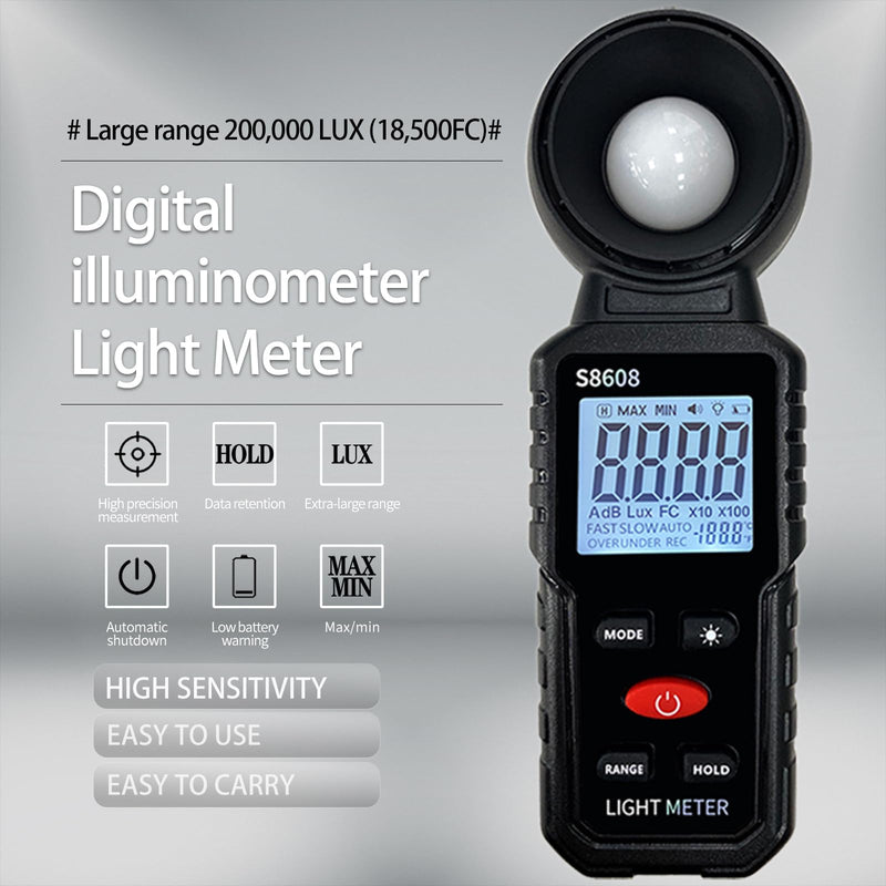 Digital Illuminance Meter Light Meter 20Lux to 200,000Lux Meter/18,500FC,Luxmeter for Photography Grow Plants Led Photometer Lighting Intensity Brightness Measurement