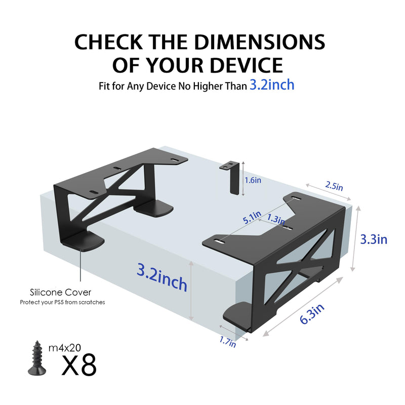 Monzlteck Universal Under Desk Metal Storage Mount for Xbox Series S/X, PS4 Slim/Pro, Compatible with CPU, UPS, Small Form Factor Desktop Tower, Mini PCs, 3.2IN Height Limit – Includes Paper Template