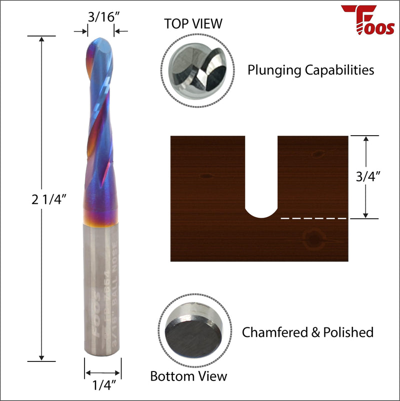 FOOS Nano - Ball Nose Spiral Router Bit Set - Solid Carbide - 1/4” Shanks - Veteran Owned (Set 1/8" 3/16" 1/4") Set 1/8" 3/16" 1/4"