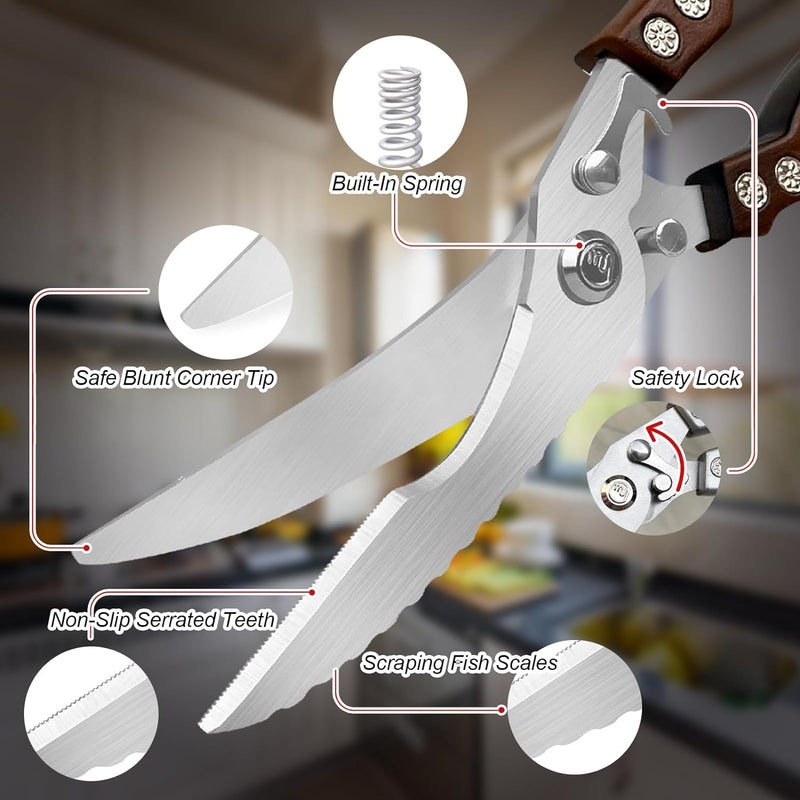 Kitchen Scissors, Poultry Shears Heavy Duty, Heavy Duty Kitchen Shears, Stainless Steel Poultry Scissors for Turkey, Chicken, Thanksgiving, Christmas Day Bronze01