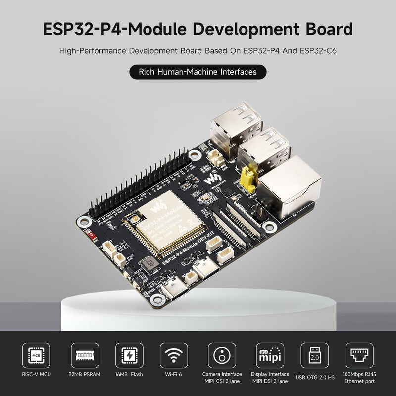Waveshare ESP32-P4-Module High-Performance Development Board, Based On ESP32-P4 and ESP32-C6, Supports Wi-Fi 6 and Bluetooth 5/BLE, Includes Speaker