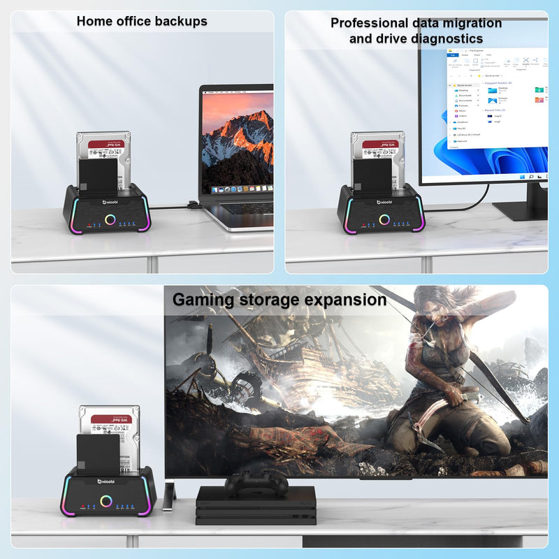 Hard Drive Docking Station , USB C Dual Bay Dock for 2.5/3.5" SATA HDD SSD | Hard Drive Reader Up to 5Gbps, Support UASP Offline Clone Function