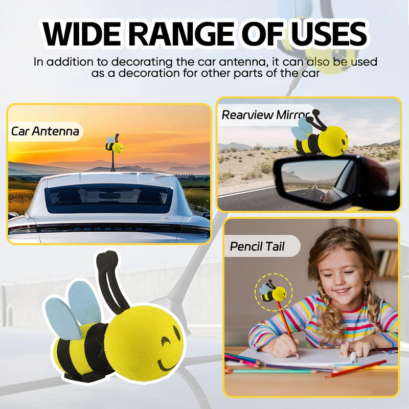 Happy Bee Car Antenna Topper, Cute Bee EVA Automotive Antenna Ball Decorative Antenna Hat, Easy to Find Car in The Parking Lot, Universal Exterior Decor Car Accessories (Wink) Wink
