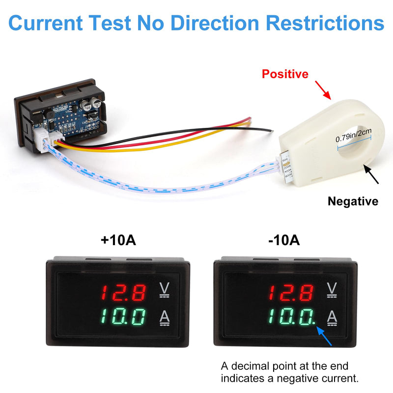 Linkstyle DC Volt Amp Meter Ammeter, DC 5-100V 100A Dual Display Current Voltage Meter Gauge with Hall Effect Sensor Transformer