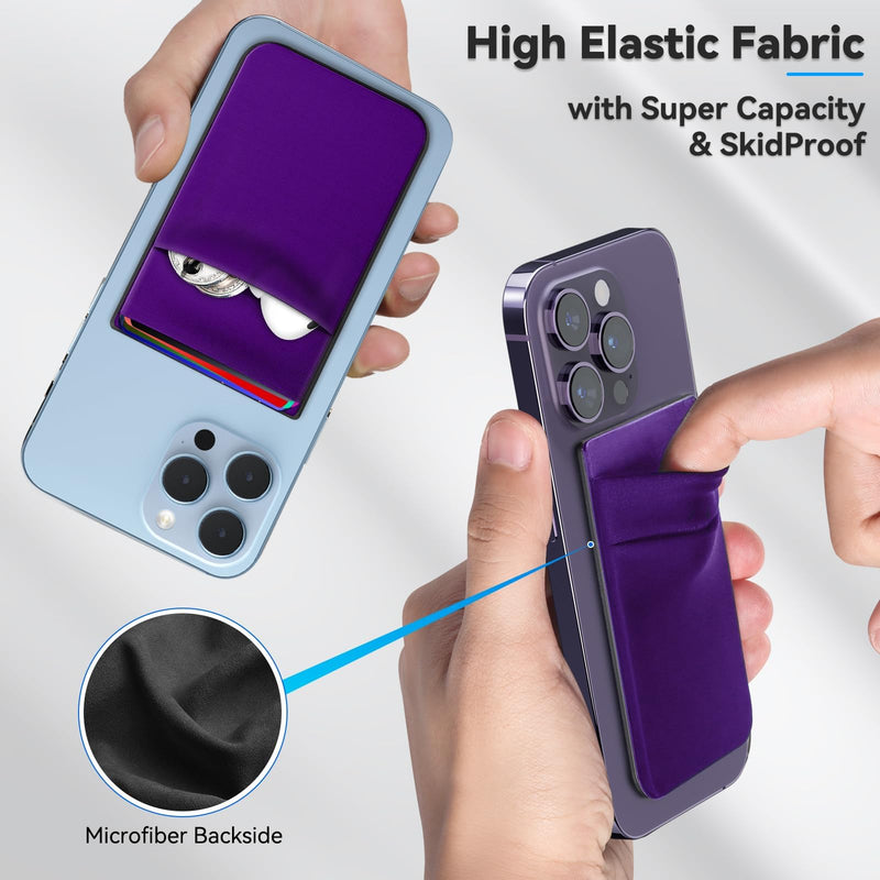 Magnetic Wallet for iPhone 17/16/15/14/13/12 Series, 5 Card Stick on Back of Phone Credit Cards, Leather Card Holder, Dark Purple