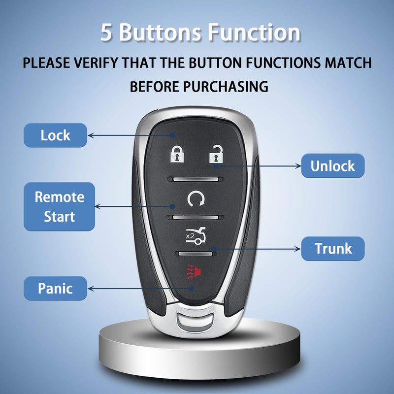 Key Fob Fit for 2016-2022 Chevy Malibu, 2016-2019 Cruze, 2016-2021 Camaro | HYQ4EA 433MHz Replacemt Key Fob 5 Button w/ Trunk Remote Start Replaces 13508769 13529662 13590048 13589533 13584497 46E Chip